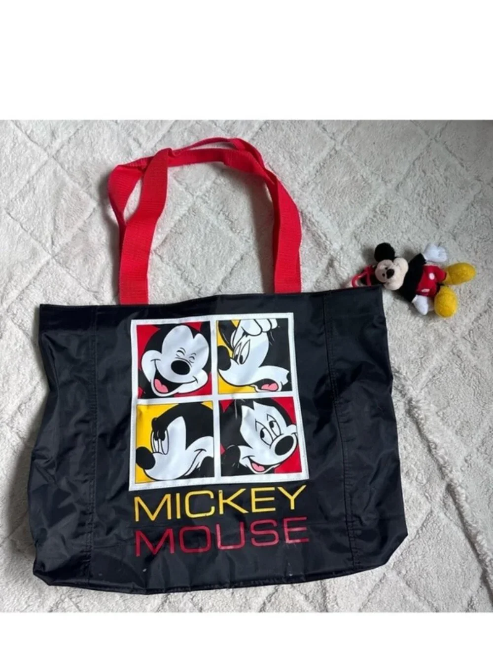 Disney X Mickey Unlimited | Black Canvas 90's Mickey Collage Tote Bag & Keychain